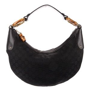 🎄Xmas Sale!! 🧡Gucci GG Canvas Bamboo Ring Hobo Bag🧡